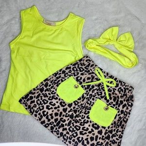 Girls 3-Piece Set Yellow Green Animal Print NWOT